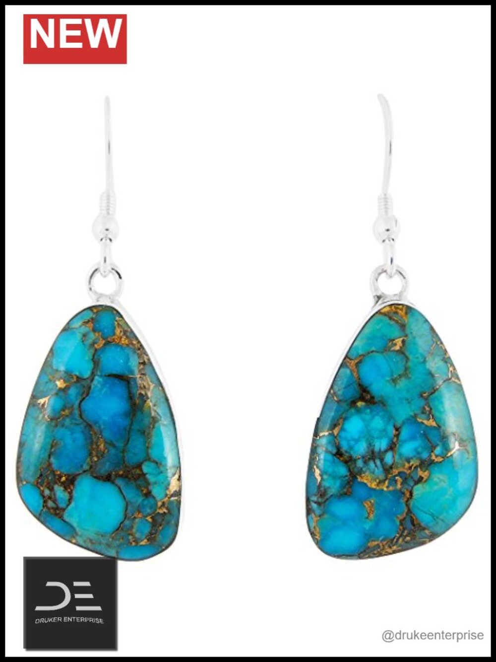 925 Sterling Silver Turquoise Drop Dangle Earrings